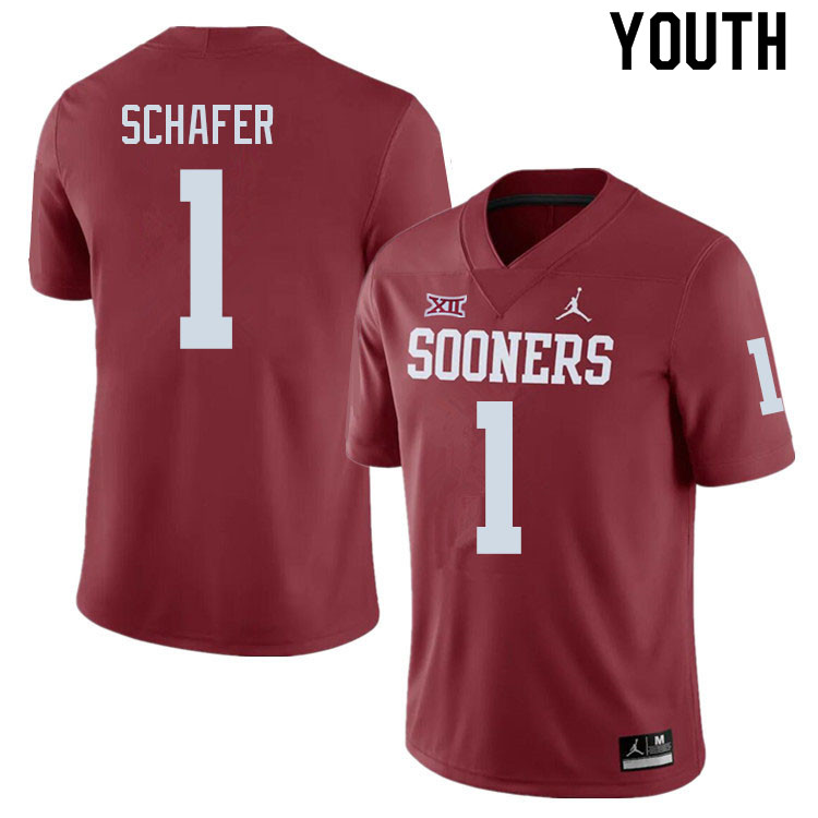 Youth #1 Tanner Schafer Oklahoma Sooners College Football Jerseys Sale-Crimson